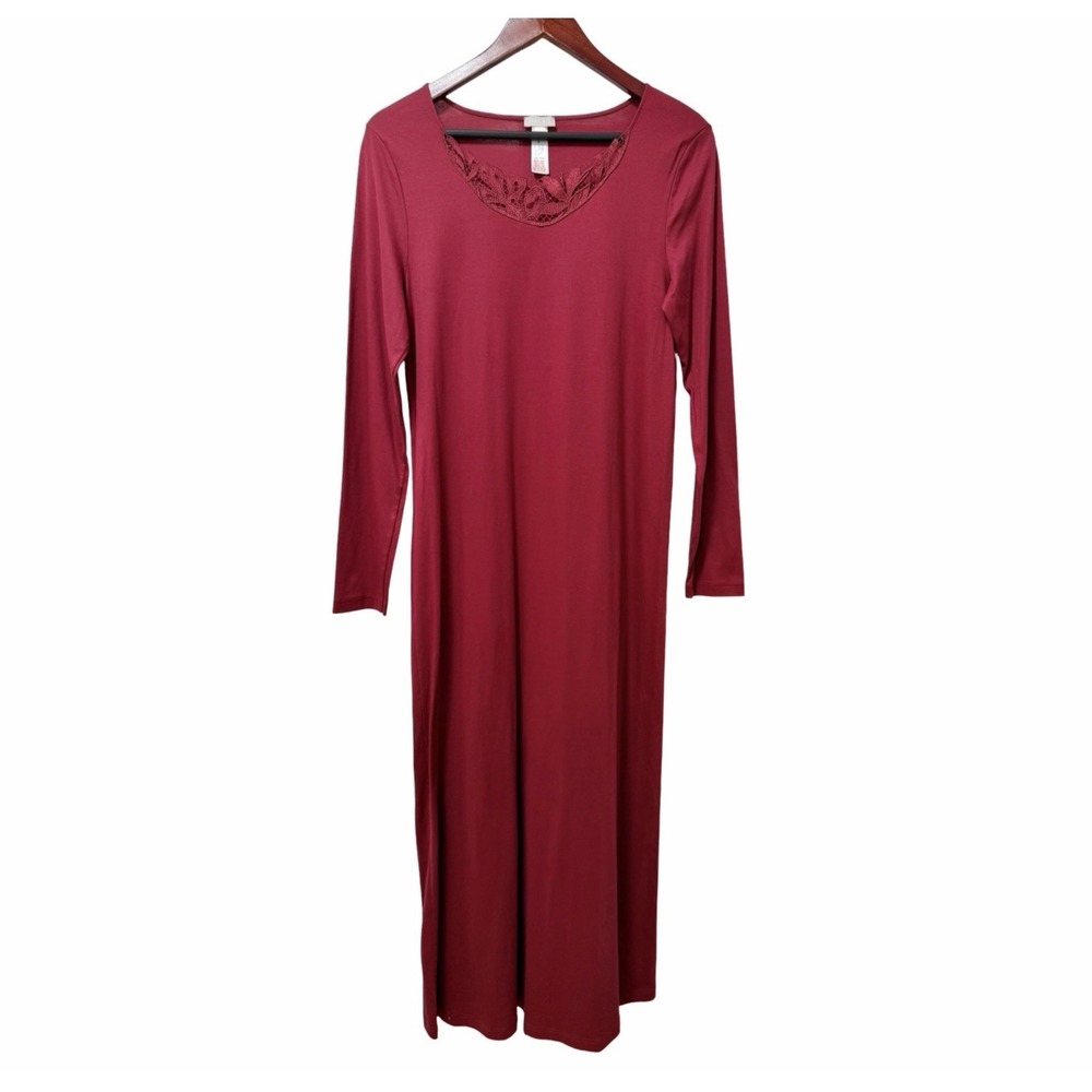 Hanro Switzerland Natural Elegance Lace Trim V Neck Nightgown Size S Red Lounge